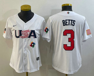 Women's USA Baseball #3 Mookie Betts 2023 White World Classic Replica Stitched Jerseys,We sell and wholesale Women's USA Baseball #3 Mookie Betts 2023 White World Classic Replica Stitched Jerseys on line form chian!